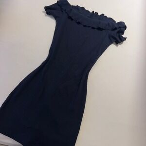 By The Way Navy Blue Ribbed Off The Shoulder Ruffle Mini Dress XS‎